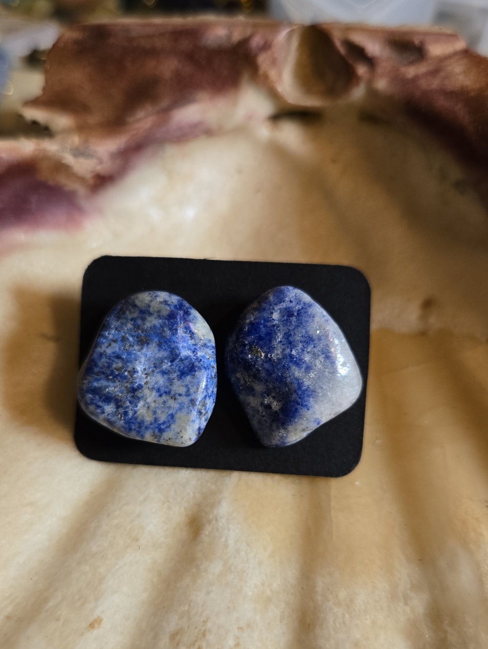 Lapis Lazuli Irregular Shape Stone Earrings - Polished Blue Gem Studs: A